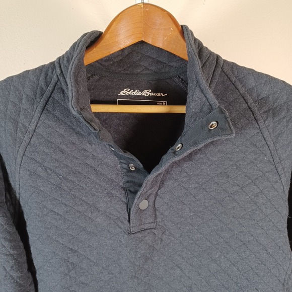 Eddie Bauer Mens Quilted 1/4 Snap Lightweight‎ Pullover Jacket Charcoal Gray M - Picture 6 of 8